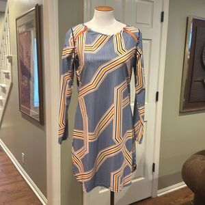 EUC Cabana Life Sz Large Swim Cover-up Blue Orange Stripe Long sleeves
